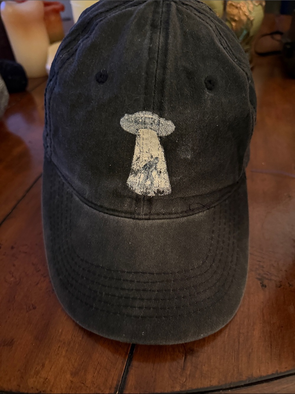 Black Baseball Cap with White UFO Graphic - Men’s Casual Hat
